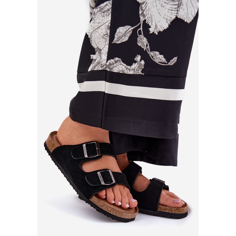 Flip -uri din piele de căprioară pentru femei cu Big Star RR274A390 Catarame negre negru 1