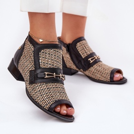 Cizme din piele pentru femei cu degete goale Maciejka 06934-39/00-1 Negru și bej 2