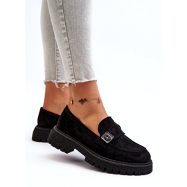 Vinceza Mocasinele negre eco-eco-ecologice, cu o centură decorativă și o inserție de piele negru 2