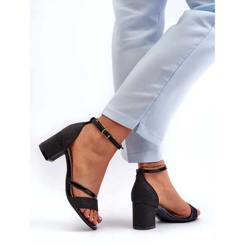 Vinceza Sandale cu sclipici pentru femei 20244 pe un stâlp scăzut negru 3