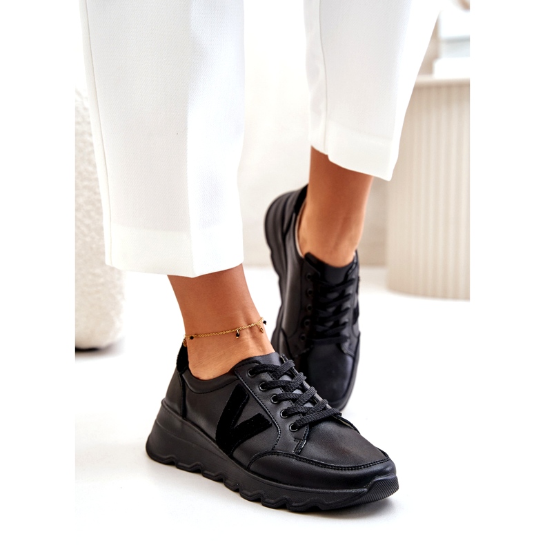 Pantofi sport din piele Vinceza 7918 pentru damă, negru 1