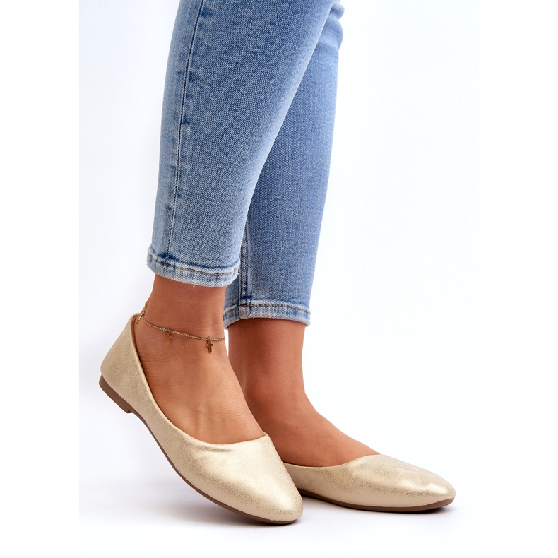 Balerini din piele clasici aurii de aur 1