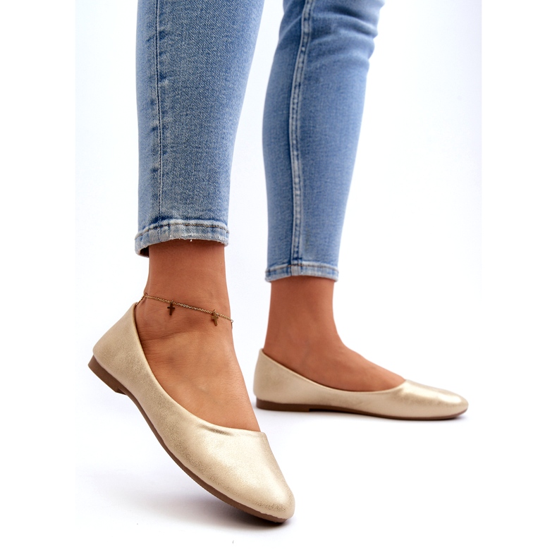 Balerini din piele clasici aurii de aur 2