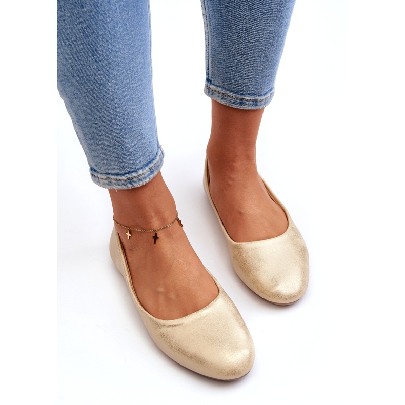 Balerini din piele clasici aurii de aur 3
