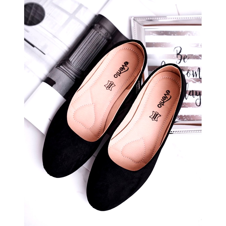 Evento Ballerinas pentru femei din piele de căprioară 9BL02-1031 Insert negru 4