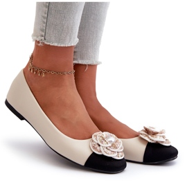 Seastar Ballerină pentru femei din piele eco cu bej decorativ de perle decorative 5 Seastar Ballerină pentru femei din piele eco cu bej decorativ de perle decorative 5