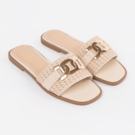 Goodin Flip -flops pentru femei bej cu un lanț de aur 1