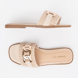 Goodin Flip -flops pentru femei bej cu un lanț de aur 3
