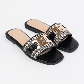 Goodin Flip -flops pentru femei alb -negru cu un lanț de aur 1