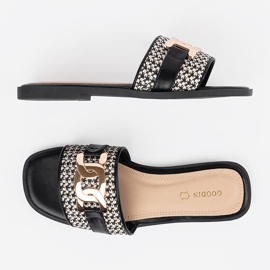 Goodin Flip -flops pentru femei alb -negru cu un lanț de aur 3