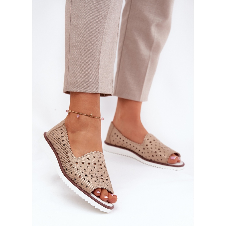 S.Barski Balerine din piele deschisă cu degete goale S. Barski LR51-922 Aur de aur 2