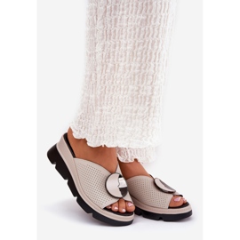 S.Barski Papuci din piele pentru femei cu un ornament de S. Barski LR51-662 bej 1