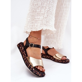 S.Barski Sandale din piele pentru femei pe platformă cu leopard tipărit S. Barski JC51-347 Aur de aur 2