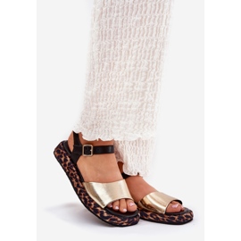 S.Barski Sandale din piele pentru femei pe platformă cu leopard tipărit S. Barski JC51-347 Aur de aur 1