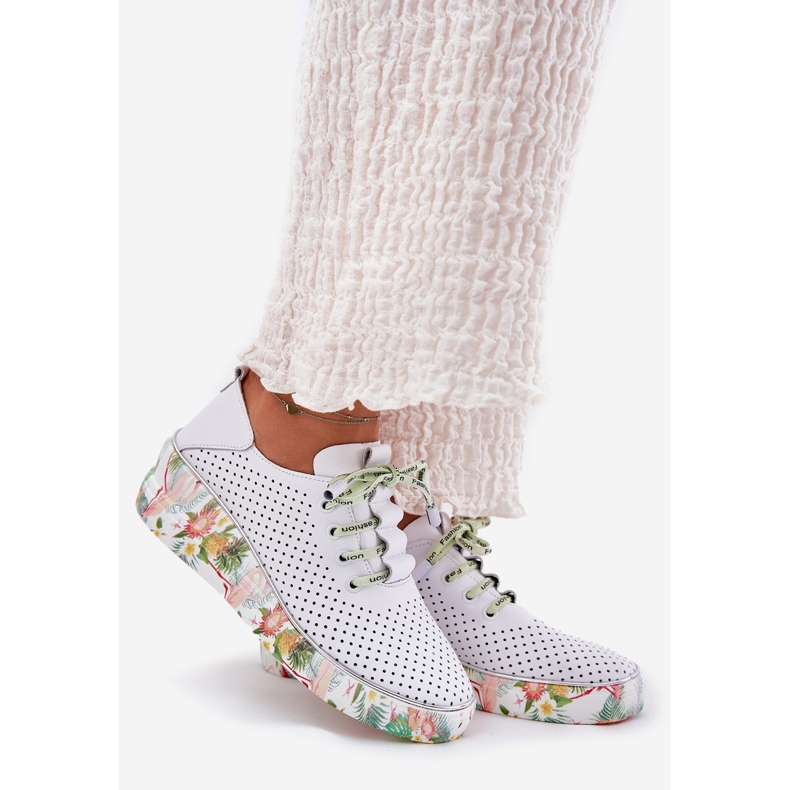 Pantofi cu pană din piele cu model Artiker 54C1807 Alb și Verde 1