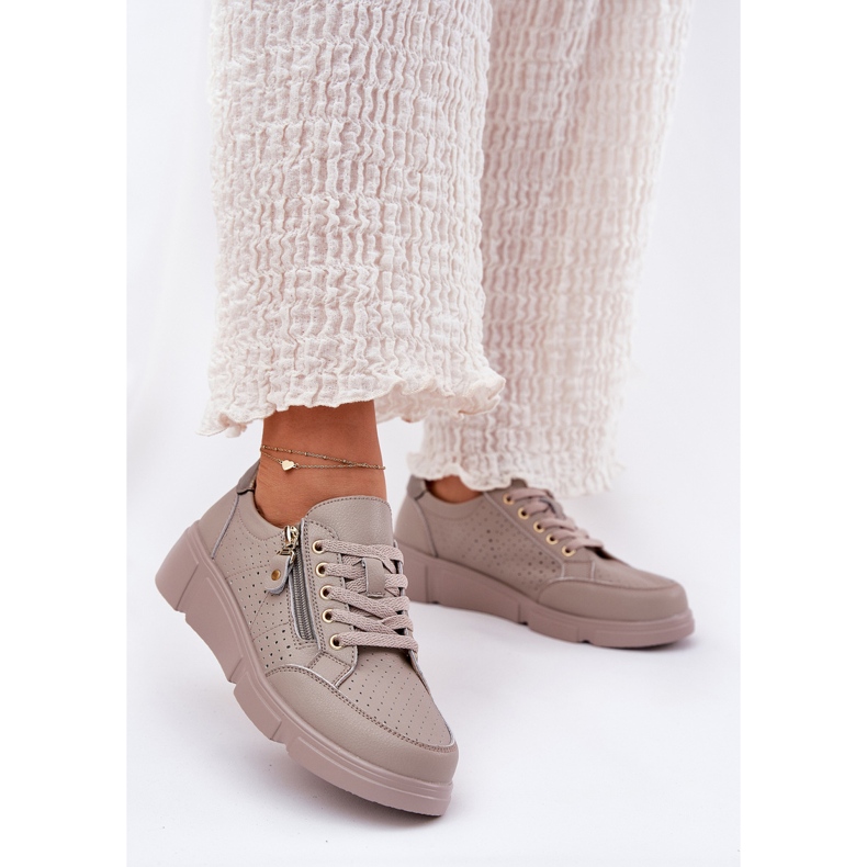 Vinceza Pantofi sport din piele Sneakers pe platformă cu Castelul Vincez 88019 Dark Beige bej 2