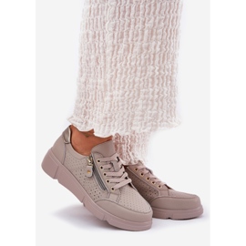 Vinceza Pantofi sport din piele Sneakers pe platformă cu Castelul Vincez 88019 Dark Beige bej 1