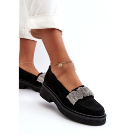 Zazoo 3419 Mocasini pentru femei Suede cu o curea decorativă cu curea neagră negru 1