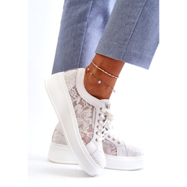 S.Barski Adidași pentru femei din dantelă de pe platforma S. Barski Hy51-059 White alb 3