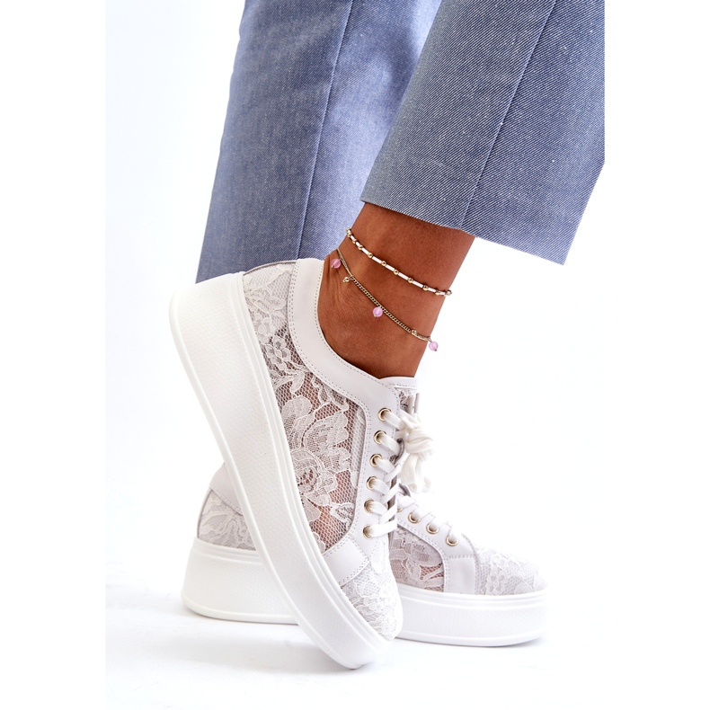 S.Barski Adidași pentru femei din dantelă de pe platforma S. Barski Hy51-059 White alb 3