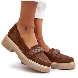 Zazoo 3429/W Mocasini de damă din piele intoarsa cu decor, maro 5