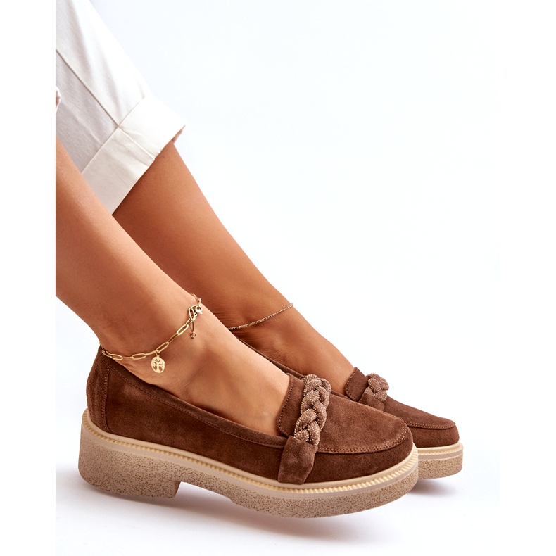 Zazoo 3429/W Mocasini de damă din piele intoarsa cu decor, maro 4