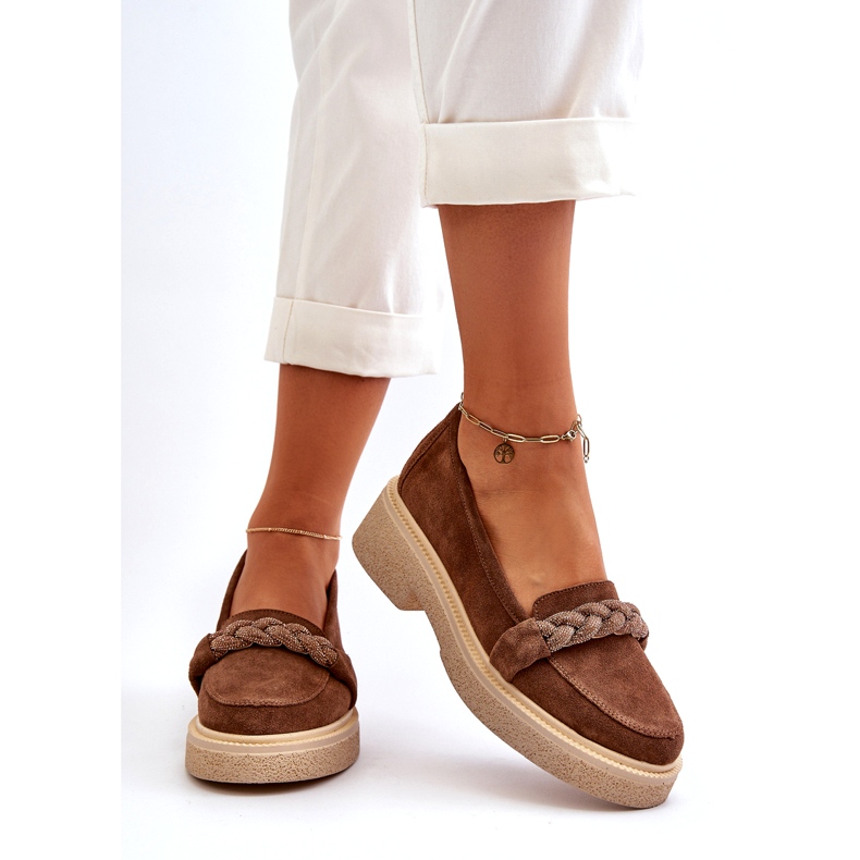 Zazoo 3429/W Mocasini de damă din piele intoarsa cu decor, maro 3