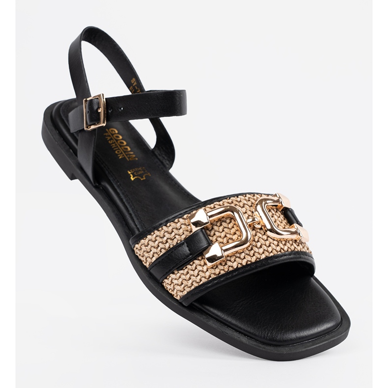 Goodin Sandale negre cu branț din piele negru 1 Goodin Sandale negre cu branț din piele negru 1