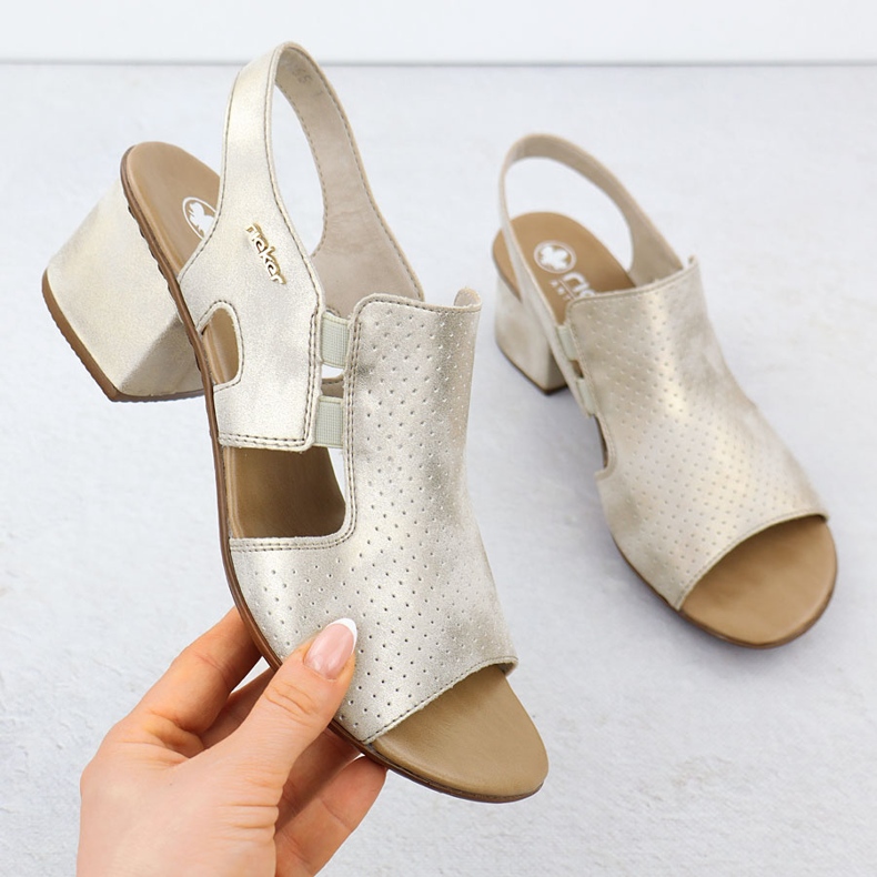 Sandale cu tocuri înalte pentru femei Golden Rieker 64665-60 de aur 1 Sandale cu tocuri înalte pentru femei Golden Rieker 64665-60 de aur 1