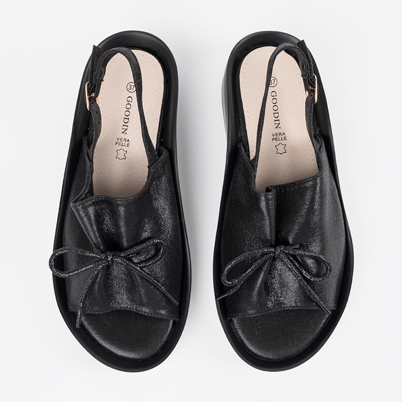 Goodin Sandale cu pană neagră cu o inserție de piele negru 1