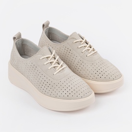 Pantofi de piele Openwork Sergio Leone bej 2