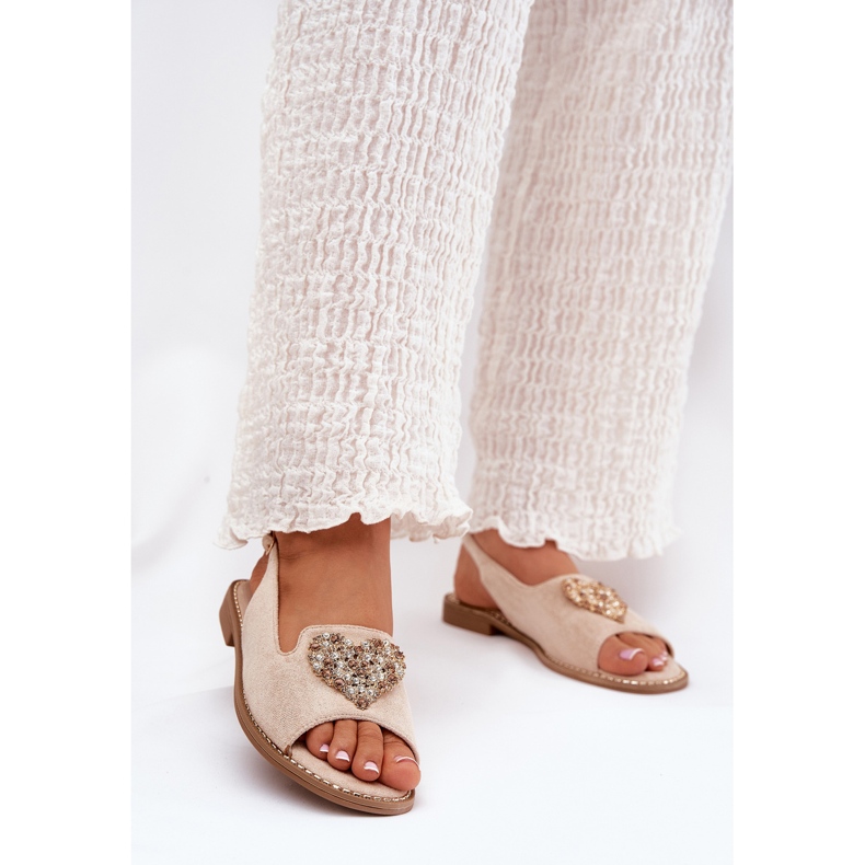 S.Barski Sandale pentru femei cu o inimă decorativă S. Barski KV27-018 Beige bej 2