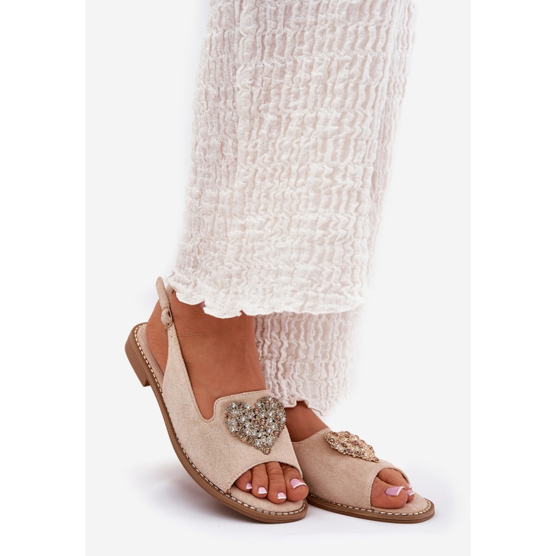 S.Barski Sandale pentru femei cu o inimă decorativă S. Barski KV27-018 Beige bej 1