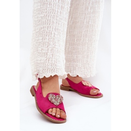 S.Barski Sandale pentru femei cu o inimă decorativă S. Barski KV27-018 Fuksja roz 2