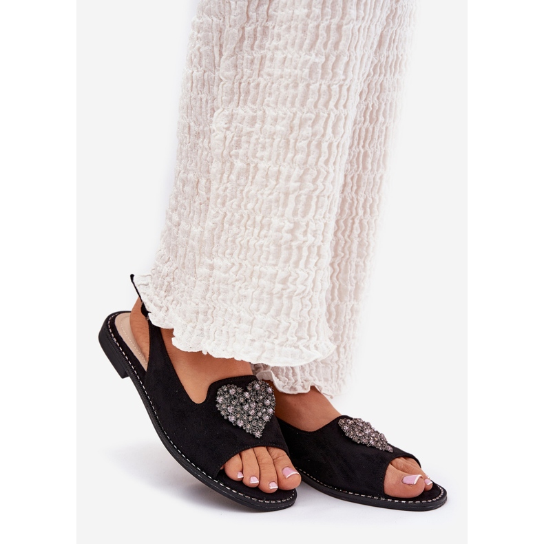 S.Barski Sandale pentru femei cu o inimă decorativă S. Barski KV27-018 Negru 1