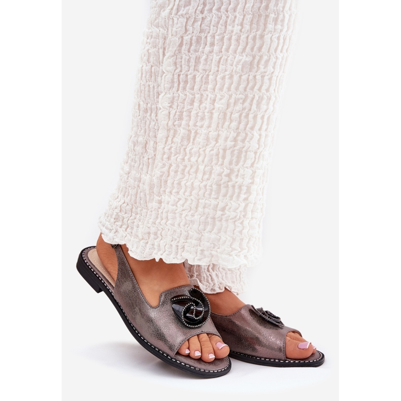 S.Barski Sandale strălucitoare pentru femei cu un ornament S. Barski KV51-006 Grey gri 1