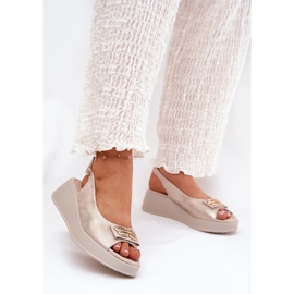 S.Barski Sandale din piele pentru femei pe pană cu un detaliu decorativ al S. Barski LR51-593 Aur de aur 2