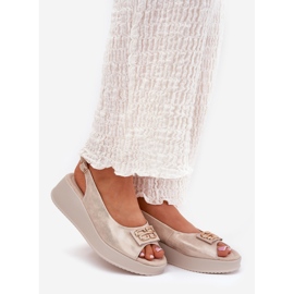 S.Barski Sandale din piele pentru femei pe pană cu un detaliu decorativ al S. Barski LR51-593 Aur de aur 1