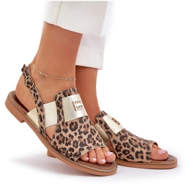 Zazoo 40385 Sandale din piele pentru femei cu leopard cu imprimeu maro 6