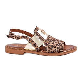 Zazoo 40385 Sandale din piele pentru femei cu leopard cu imprimeu maro 5