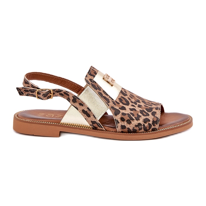 Zazoo 40385 Sandale din piele pentru femei cu leopard cu imprimeu maro 5