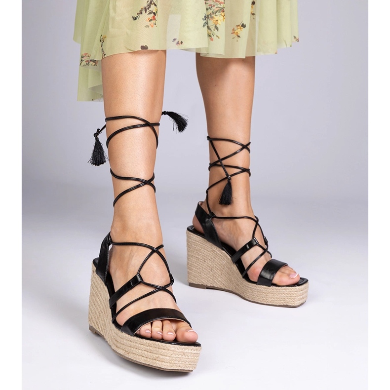 Sandale negre espadrilles pe pană negru 1