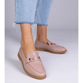 Mocasini roz cu decor auriu 1