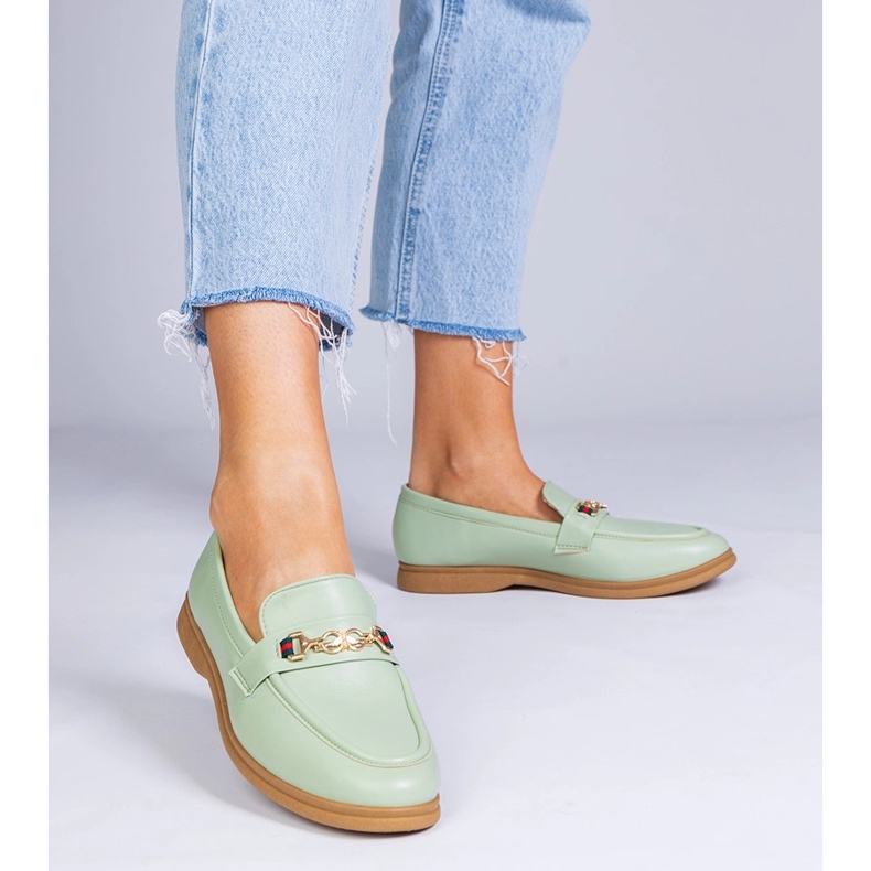 Mocasini verzi cu decor auriu verde 1