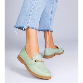 Mocasini verzi cu decor auriu verde 2