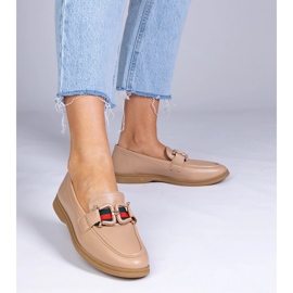 Mocasini bej cu eco -lenere cu un ornament 1 Mocasini bej cu eco -lenere cu un ornament 1
