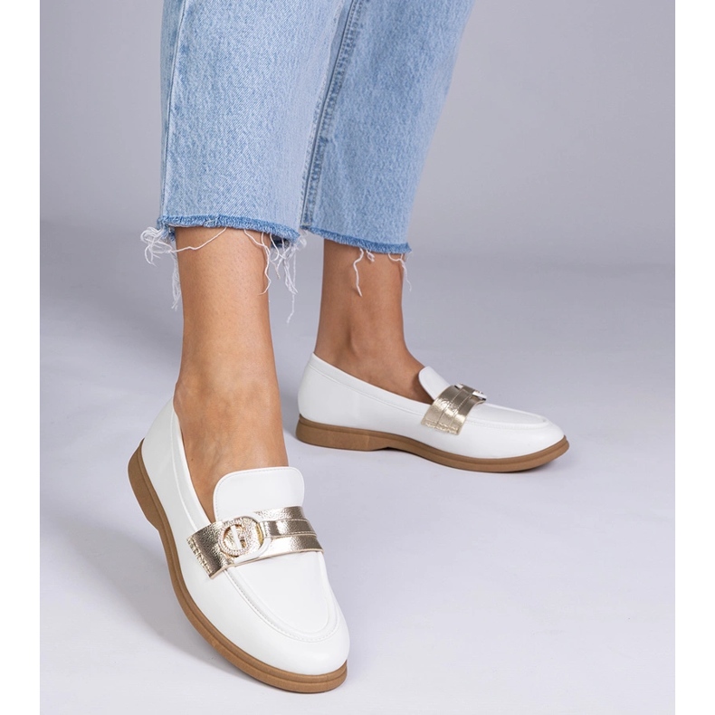 Mocasine ecosse albe cu zirconi 1