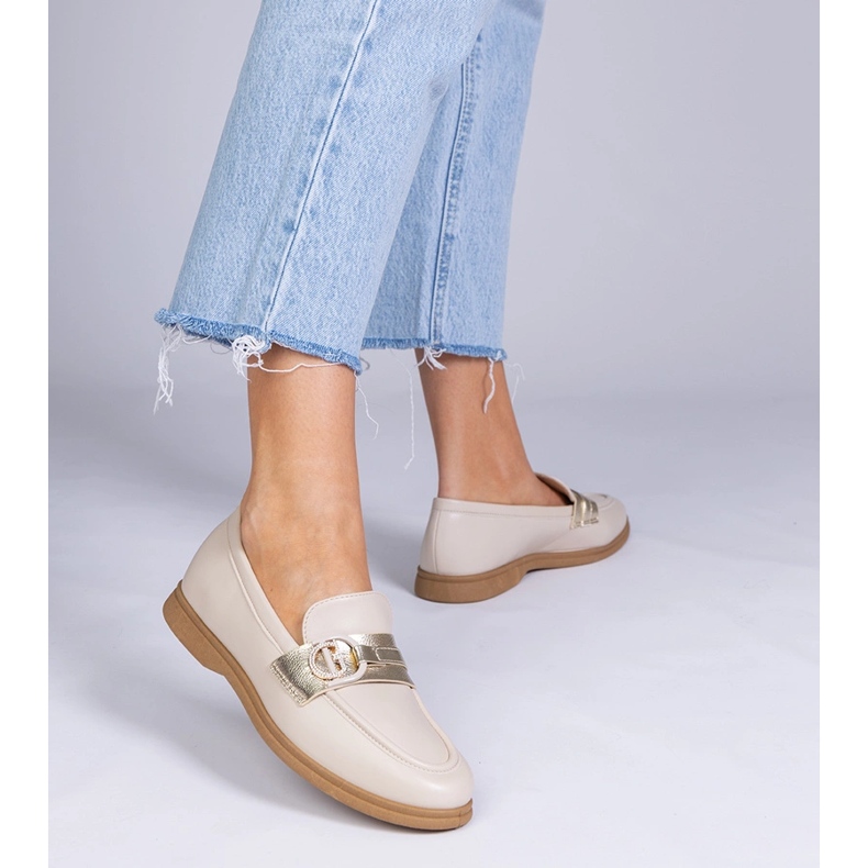 Beige Eco -Leather Loafers cu zirconi bej 1 Beige Eco -Leather Loafers cu zirconi bej 1