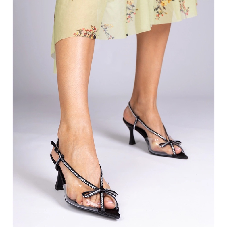 Sandale transparente negre pe un știft cu zirconi negru 1