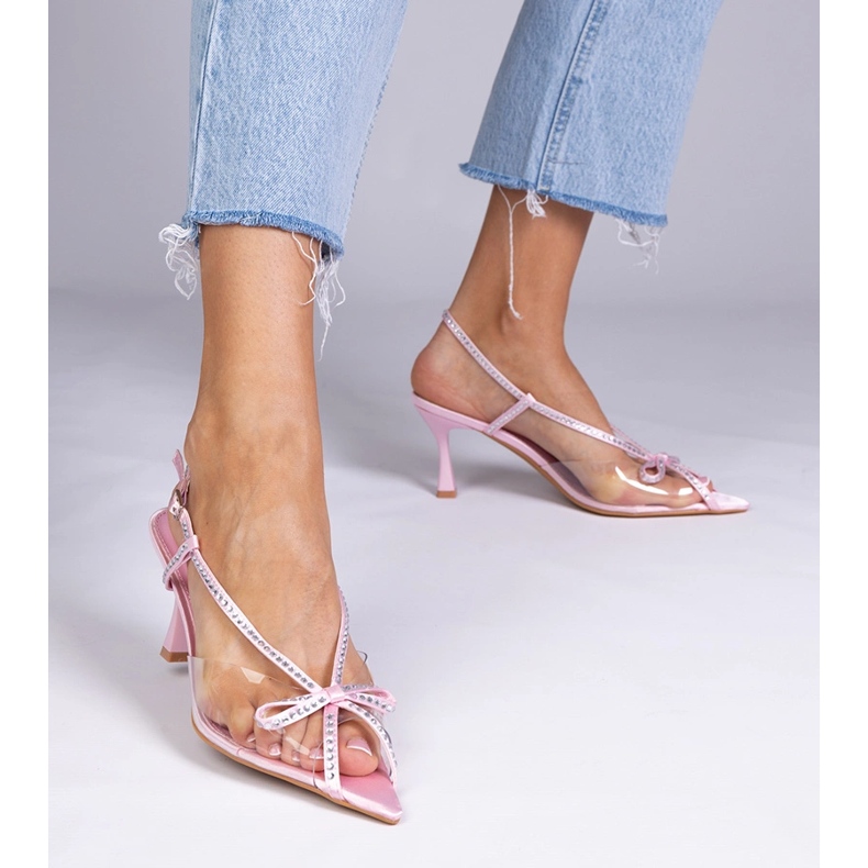 Sandale transparente roz pe un știft cu zirconi 1